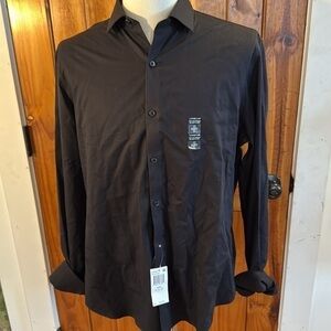 NWT Calvin Klein  Steel Herringbone Black Button Down  Shirt 17 X 36-37